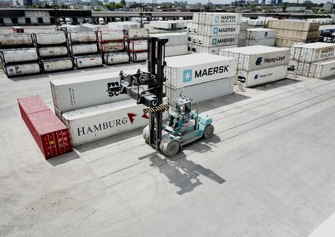Laden container handler at P&W Intermodal, Canada